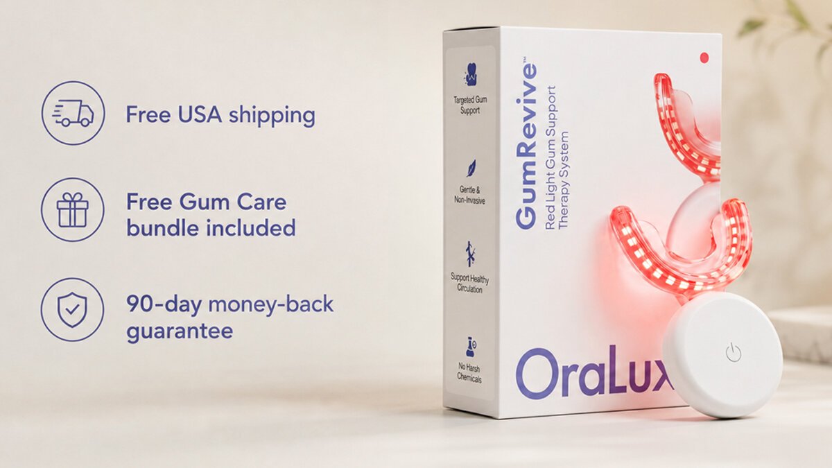 OraLux GumRevive packaging and device